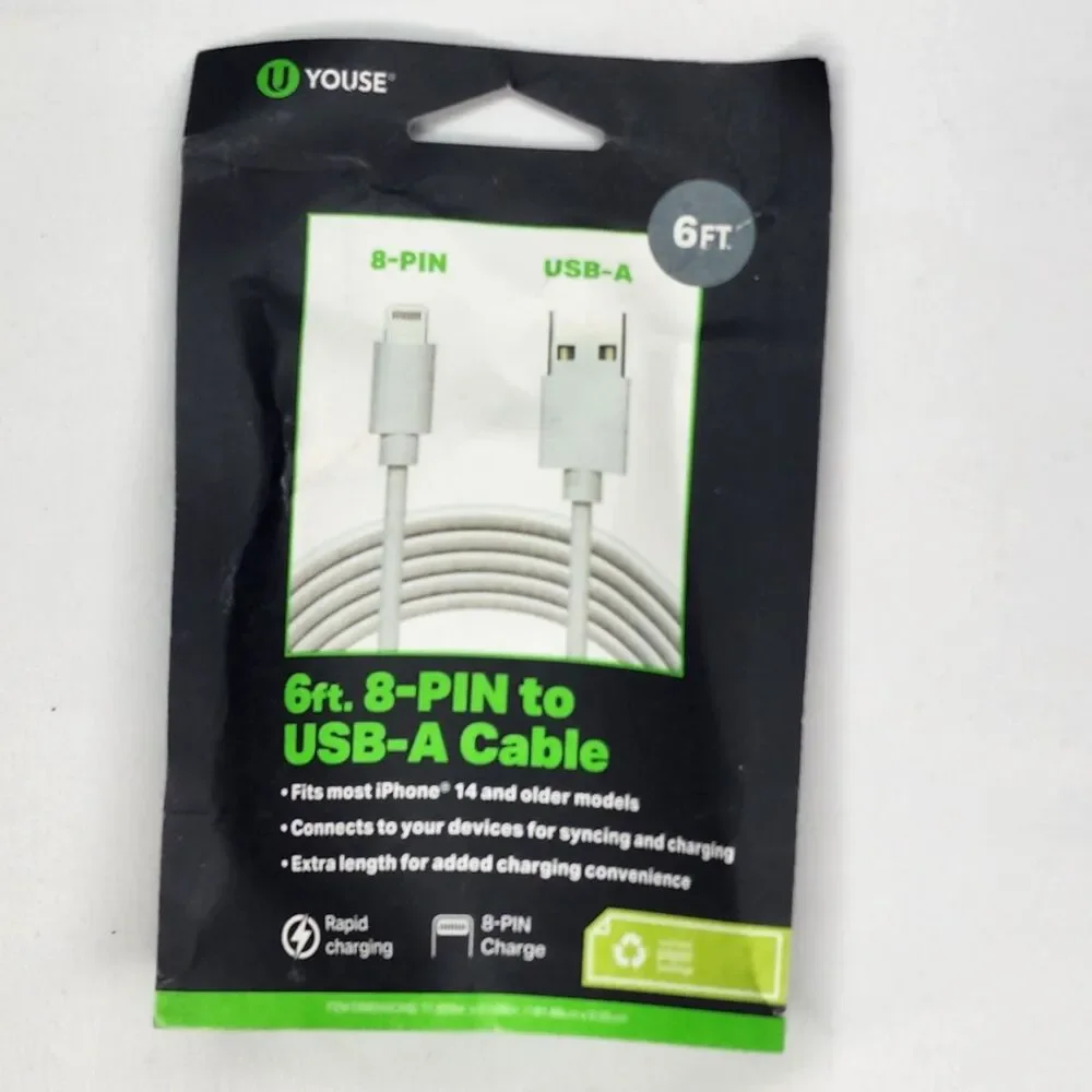 U Youse 10Ft. 8 Pin to USB-A Cable - White